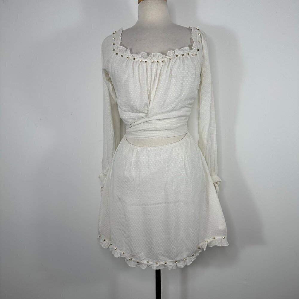 Lovers + Friends White Long Sleeve SUNRISE Mini Dress Size M Off the Shoulder